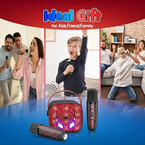 Cool Mini Karaoke Machine Toys: Kids Toys Birthday Gifts Age 3-12+ LED Portable Bluetooth Speaker with 2 Wireless Microphone Gift Toy for 4 5 6 7 8 9 Years Old Girls Boys Kid Adults - Black thumbnail 4