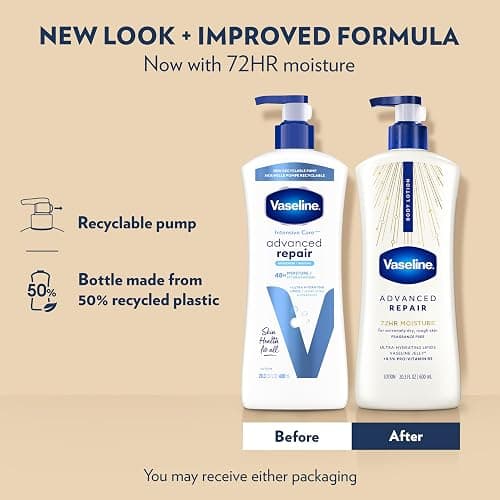 Vaseline Advanced Repair Body Lotion for Dry Skin, Unscented 20.3oz 3ct | Body moisturizer delivers 72HR moisture with Vaseline Jelly & Ultra-Hydrating Lipids to help restore skin's moisture barrier thumbnail 3