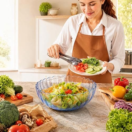 Fasmov 4 Pack Plastic Serving Bowls, Plastic Salad Mixing Bowls, 74oz Break Resistant Plastic Bowls for Salad, Fruit, Popcorn, Chip and Dip, Multicolor thumbnail 7