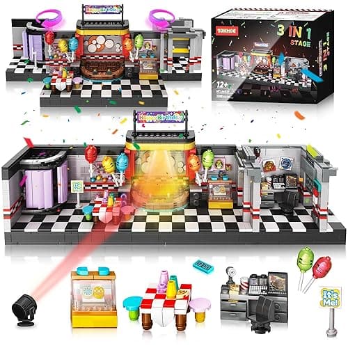 QEINIE Five Nights Security Breach Stage Building Blocks Toys, Classic Horror Game Stage Building Set, Home Decoration Great Birthday Present for Teens, Collectible Present for Game Fans (1388PCS) - Stage