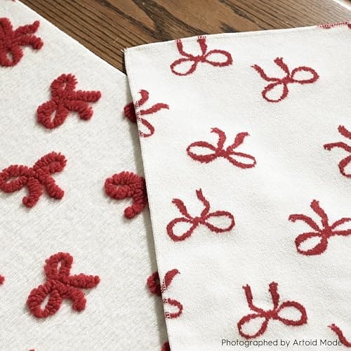 Artoid Mode Soft Coral Fleece Jacquard Red Bows Table Runner, Kitchen Dining Table Decoration for Home Party Decor 13x72 Inch thumbnail 5