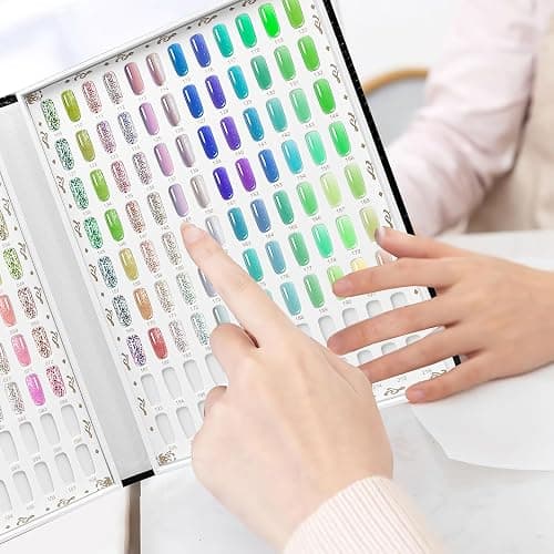 216 Colors Nail Display Chart, UV Gel Polish Card Book with 240PCS False Nail Tips, Nail Art Salon Nail Design Display Booklet, Nail Swatch Book Nail Practice Card Board for Nail Salons thumbnail 5