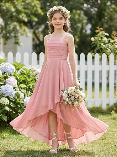 wyxis Spaghetti Straps Junior Bridesmaid Dresses A Line Chiffon Flower Girl Dress Ruffles Girls Formal Dresses 2-16 Years thumbnail 3