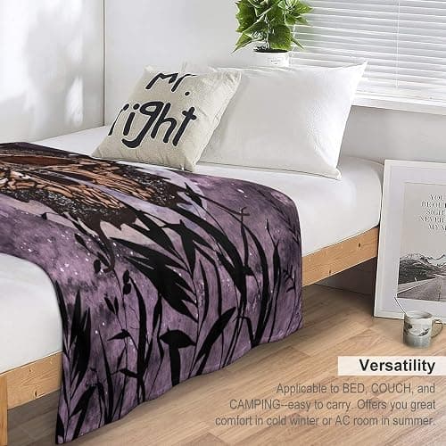 Death Moth Blanket, Boho Gothic Skull Moth Purple Starry Plant Full Moon Mysterious Witchy Throw Blanket for Couch Sofa Office Bed Travelling Bed Throws, 50"x60" thumbnail 2