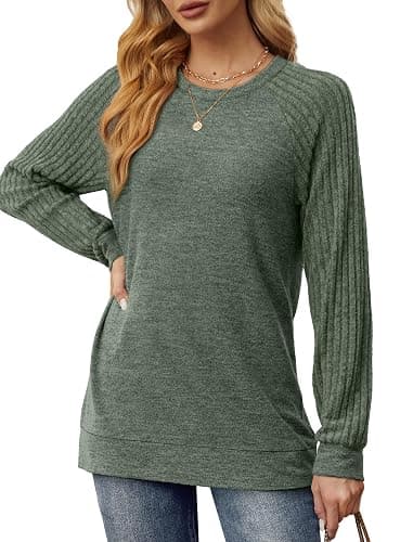Saloogoe Tunic Sweatshirts for Women Crewneck Lightweight Sweaters Raglan Long Sleeve Shirts Fall Fashion Tops 2025 thumbnail 2
