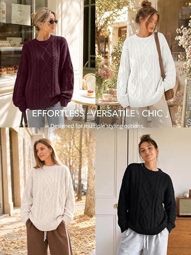 Trendy Queen Women's Oversized Cable Knit Sweaters 2026 Fall Outfits | Quiet Luxury Style, Chunky Knit Texture, Winter Holiday Outfit, Easy Layering Piece, Fall Fashion Staple thumbnail 6