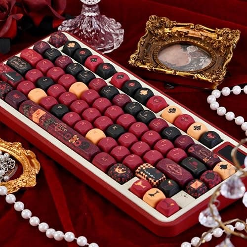 GEKUCAP Red Black PBT Keycaps, Poker Themed Custom Keyboard Keycaps | Dye-Sublimation MOA Profile Keycaps Set 130 Keys for 75% TKL Cherry Gateron MX Switches Mechanical Keyboards thumbnail 3