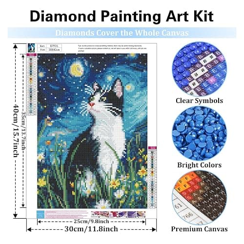 Reivworl Cat Diamond Art Kits for Adults, Starry Sky Cat Diamond Painting Kits, Gem Art Kit for Gifts and Home Interior Decor 12x16 Inch thumbnail 4
