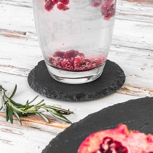 Argon Tableware Round Slate Placemats, Drink Coasters & Platter Set - 13pc - Black Natural Slate Dinnerware Place Settings Dining Mats for Kitchen, Home, Bar, Restaurant, Weddings, Events thumbnail 4