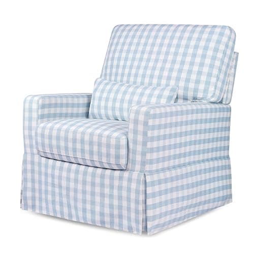 NAMESAKE Crawford Pillowback Comfort Swivel Glider in Blue Gingham, Greenguard Gold & CertiPUR-US Certified - Image 1
