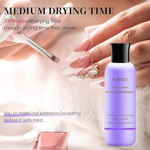 AIJIMEI Acrylic Nail Liquid Monomer 75ml/2.5fl.oz, Acrylic Nail Monomer Liquid Nail Extension Nail System thumbnail 5