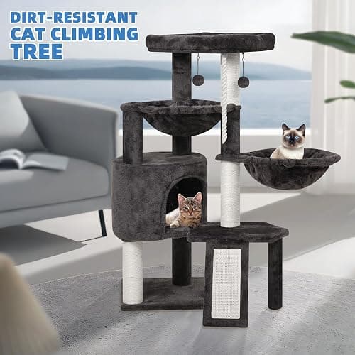 Xin Three Layer Cat Tree with Cat Condo and Two Hammocks,Darkgray … thumbnail 5