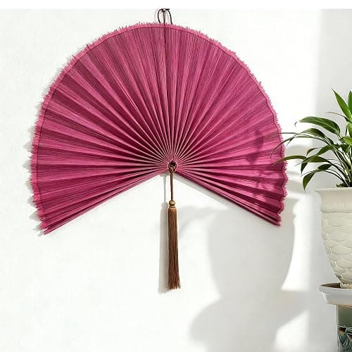 ChumDecor Fan Wall Decor,Large Bamboo Fan Wall Art For Boho Hanging Headboard,Decorative Folding Fan For Over Bed Decorations, (Pink, 40inch) thumbnail 2