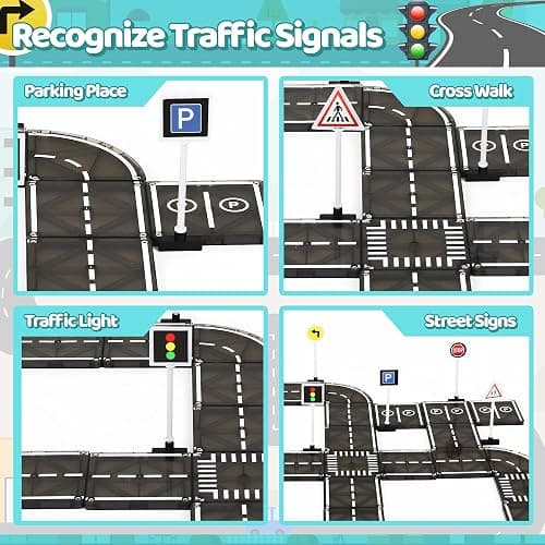 Playmags Magnetic Tiles Road Set - 50 Pcs STEM Educational Construction Toy Car Track, Building Blocks Magnet Toys for Toddlers, Safe for Ages 3+ thumbnail 8