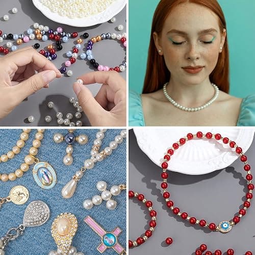 DUQGUHO 8mm White Plastic Round Pearls for Crafting, Jewelry Making, DIY Holes Bulk Beads 500PCS Fake Pearls for Bracelets, Anklets, Earrings, Decorations thumbnail 8