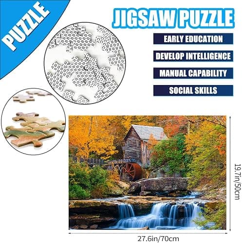 2 Pack 1000 Pieces for Jigsaw Puzzles for Adults, Fall Autumn Nature Landscape Scene Challenging Puzzle Perfect for Family Activity Game Nights Gifts(Glade Creek Gristmill & Blue Ridge Parkway) thumbnail 8