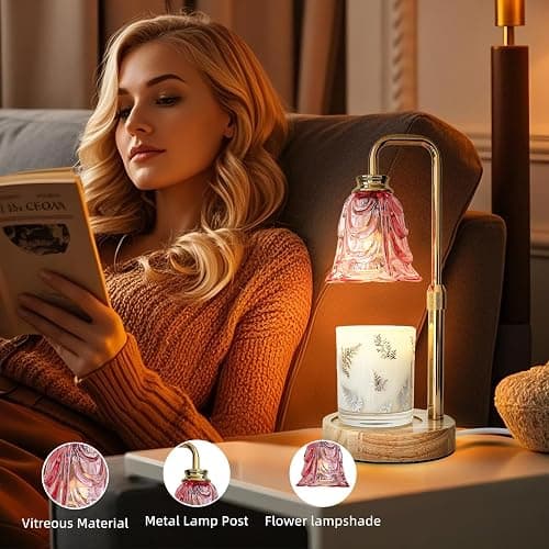 Candle Warmer Lamp with Timer Dimmable Adjustable Height - Upgraded Flower Candle Warmer Lamp with 3 Bulbs, Birthday Gifts for Women Mom,House Warming Gifts Home Decor thumbnail 2