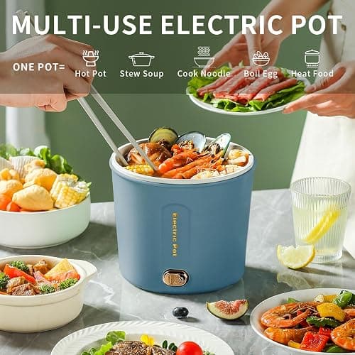 Zelarca Hot Pot Electric, 1L Mini Ramen Cooker, 450W Rapid Noodles Cooker, Multifunctional Electric Pot for Cooking Pasta, Soup, Portable Pots with Over-Heating Protection for Dorm, Office, Travel thumbnail 5