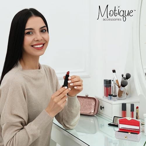 Motique Accessories Small Polka Dot Ladies Lipstick Case With Mirror Purse Holder White thumbnail 2