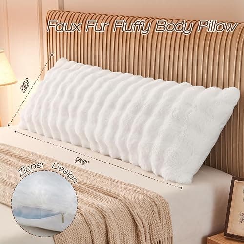 YZ HOME Faux Fur Fluffy Body Pillow for Adults - Firm Body Pillow Insert with Shredded Blue Memory Foam, Adjustable Height, Soft Support for Side Sleeping, Pregnant Women, Washable, 20x54 Inch (White) thumbnail 7