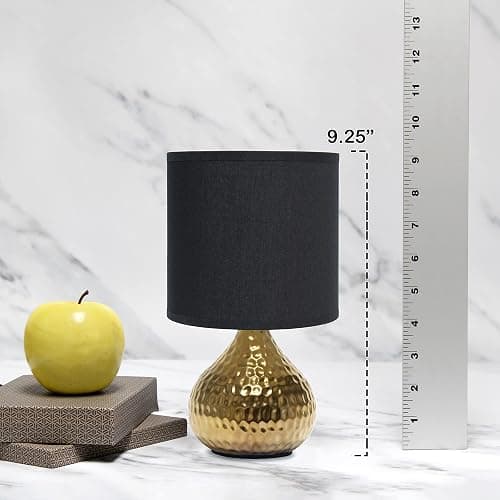 Simple Designs LT2073-GDB Mini Hammered Texture Gold Drip Table Lamp with Black Shade - Gold/Black - Solid thumbnail 6