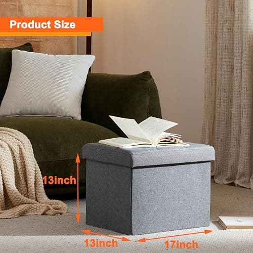 ALASDO Storage Ottoman Footrest Stool Small Ottoman with Storage Foldable Ottomans Foot Rest Footstool Bench for Living Room 17x13x13inches Grey thumbnail 3