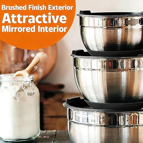 Umite Chef Mixing Bowls with Airtight Lids, 26Pcs Stainless Steel Bowls Set, 3 Grater Attachments & Black Non-Slip Bottoms Size 7, 4, 2.5, 2.0,1.5, 1QT, Great for Mixing & Serving thumbnail 4
