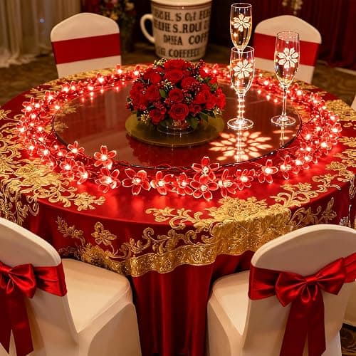 JACUXLSS Cherry Blossom Flower String Lights, 100 led 33 feet 8 Mode Plug in Fairy Lights for Valentine's Day, Wedding, Birthday Party, Christmas Easter Tree Hanging Decorations (Red) thumbnail 3