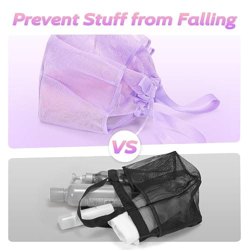 famichan Mesh Shower Caddy Portable with Drawstring, Dorm Room Essentials for College Students Girl & Boy, Larger Shower Bag for Camping,Swimming,Gym,Travel,Bathroom - Purple thumbnail 5