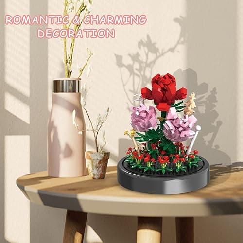 QIFUN Flower Bouquet Building Kit, 524 Pcs Mini Bricks Building Blocks Sets, Forever Rose Decorated Flower with Dust Cover, Valentine's Day Gifts for Her Mom Women (Rose Flower) - Rose Flower thumbnail 6