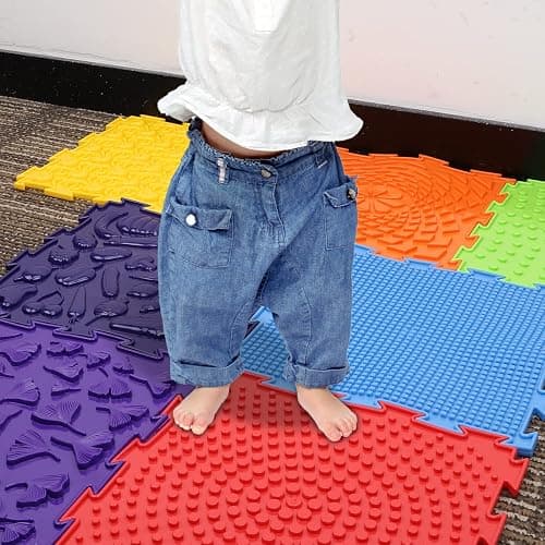 7pcs Sensory Floor Mats, Fun Rainbow Set of Sensory Mat Assorted Pattern Sensory Play Mats for Floor Massage Mat for Kids Orthopedic Floor Mat Puzzle Floor Mats for Kids (Rainbow Colors) thumbnail 6