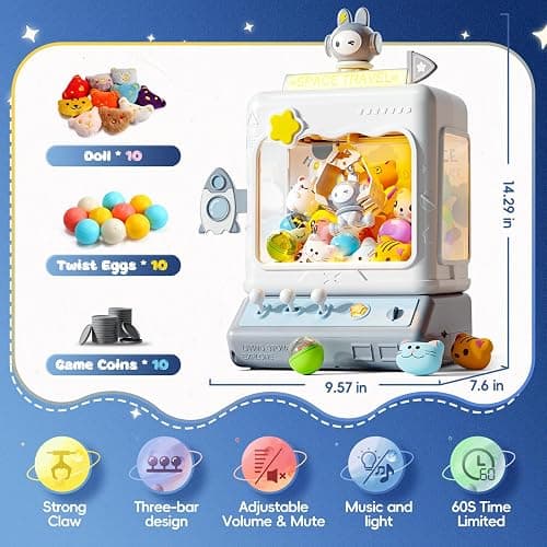 Skirfy Space Claw Machine for Kids, Mini Electronic Game Vending Machine,Candy Dispenser Game for Kids，Birthday for Girls Boys(Blue) thumbnail 3