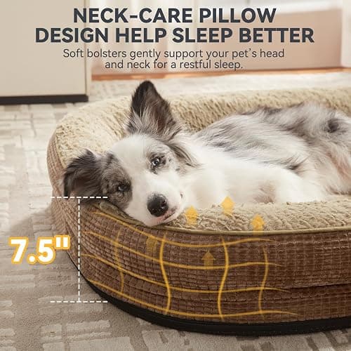 JOEJOY Orthopedic Dog Beds Large Sized Dog, XL Egg-Crate Memory Foam Pet Couch Bed with Bolster Sides, Waterproof Lining, Removable Washable Cover & Non-Slip Bottom, Brown thumbnail 4