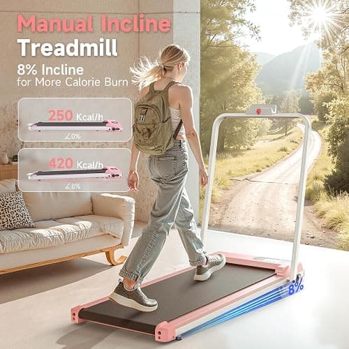 Walking Pad Treadmill with Handle Bar, Walking Pad with Incline 8%, 2.5HP Quiet Under Desk 330 lbs 2 in 1Treadmills for Home and Office Jogging Running Machine, Remote Control and LED Display thumbnail 6