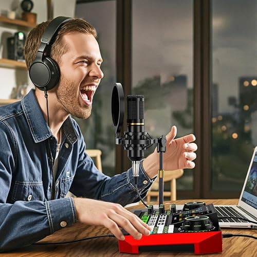 neculogy Podcast Equipment Bundle, Audio Interface with Cardioid Designer BM800 Mic for Gamer and All-in-One DJ Mixer, Perfect for Live Streaming, Singing, YouTube, Gaming thumbnail 8