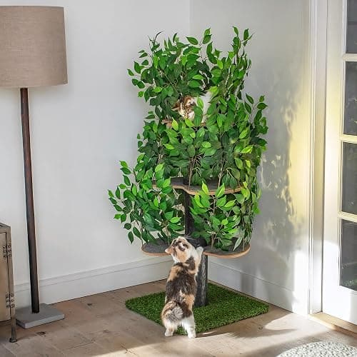 Albero per gatti con Foglie Intercambiabili - Brevettato Tiragraffi per Gatti Adulti, per Arrampicarsi Nascondersi e Dormire - Più Livelli, Facile da Montare - Tiragraffi Gatto Costruzione Robusta thumbnail 11