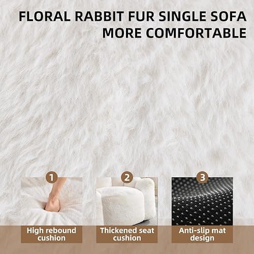 YITAI Large Bean Bag for Adults, Faux Fur Reading Sofa Chair with Petal Backrest,Fluffy Comfy Chair for Bedroom, Living Room, Study, Game 1PC Beige thumbnail 6