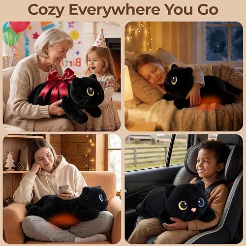 Mewaii Weighted Stuffed Animals with Microwavable Heating Pad - 5 lbs Adjustable, Heatable & Coolable Stuffed Animal for Realistic Hug, Removable Inner Pad, Plush Gifts for Kids (Black, 23 Inch) thumbnail 5