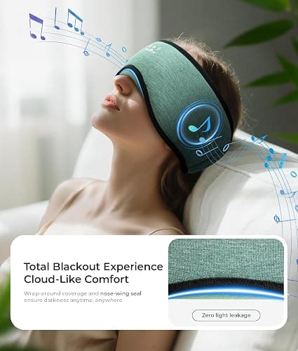 MUSICOZY Sleep Headphones Bluetooth 5.4, Bamboo Cotton Full Coverage Headphones Headband for Side Sleepers, Wireless Earphones with Speaker Sleep Music Earbuds for Men Women (Dark Green) thumbnail 5