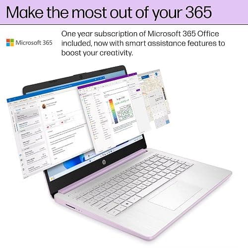 HP 14 Laptop Student Business 2025 Flagship Computer, AI Copilot, 4-Core 13th Gen Intel CPU, 16GB RAM 628GB Storage (128GB UFS+500GB Ext) 1-Yr Office 365 Long Battery HubxcelAccessory Win 11S Lavender thumbnail 4