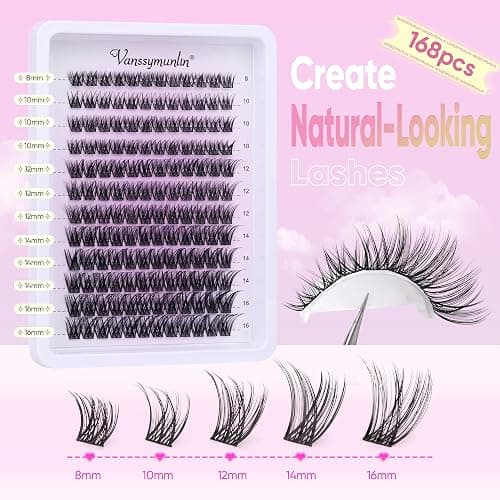 Cluster Lashes Kit Wispy Eyelashes Individual Kit Natural Individual Eyelashes 8-16mm Lash Clusters CD Curl Lash Extension Kit 144pcs False Eyelashes with Bond and Seal Lash Glue by Vanssymunlin thumbnail 2