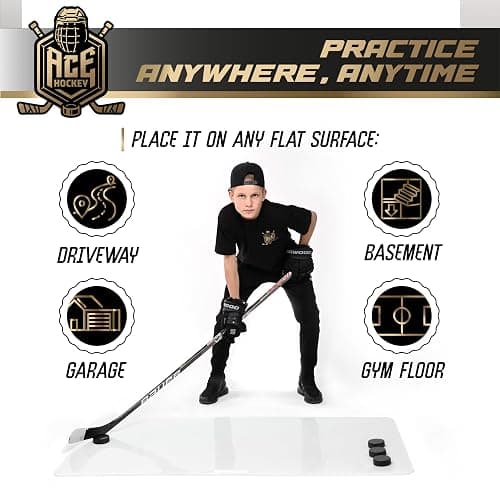 ACE HOCKEY Shooting Pad 24” x 48” - Shoot Like on Real Ice - Practice Shooting, Stickhandling, Passing Skills on 8 sqft - Convenient Off-Ice Training - Easy to Carry - Synthetic Ice Mat thumbnail 5