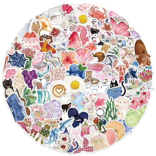 Lot de 100 autocollants esthétiques aquarelle, autocollants en vinyle, mignons et girly, pour bagages, scrapbooking, skateboard, guitare, bouteille d'eau, cadeau pour adolescentes, enfants et filles. thumbnail 3