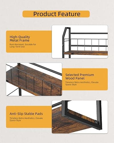 TJ.MOREE 2 Tier 56 Capacity DVD Rack/Storage/Holder and Vinyl Record Storage, Industrial Retro Carbon Steel/Wood, Space Saving Desktop Organizer thumbnail 7