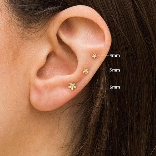 VRIUA 20G Tiny Flat Back Earrings for Women - 14K Gold/Silver Plated Small Flat Back Stud Earrings Hypoallergenic Cartilage Helix Piercing Jewelry thumbnail 2