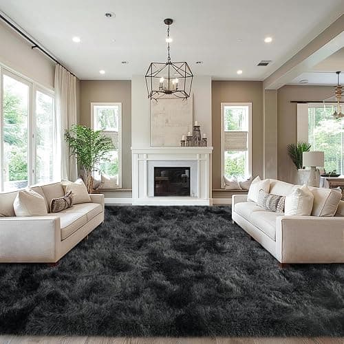 Mugorn Area Rugs 9x12 Living Room, Large Fluffy Rugs for Bedroom, Soft Carpet Shag Kids Room Rug, Non-Slip Fuzzy Rugs Indoor (Black Grey Tie-Dyed, 9ft x 12ft) thumbnail 2