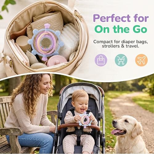 Baby Ring Teething Toys with Rattle for 3 Months+, BPA-Free, Blue | Easy to Grip Silicone Sensory Teether Toys, with 360° Textured Bumps for Gum Massage, Boys Girls Gift thumbnail 8