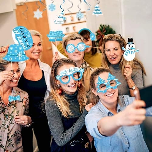 Snowflake Photo Booth Props 38 Pcs Frozen Party Decorations Winter Wonderland Party Favor for Holiday Party Christmas Party Supplies thumbnail 2