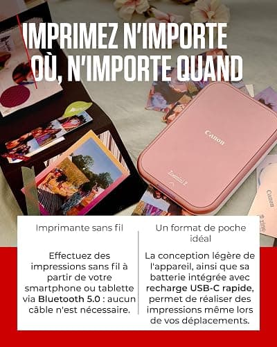 Canon Zoemini 2 Imprimante Photo Portable - Mini Imprimante Portable - Mini Imprimante Photo - Compacte et sans Fil - Bluetooth 5.0 et Charge Rapide Type-C - Imprimante de Voyage, Or Rose thumbnail 4