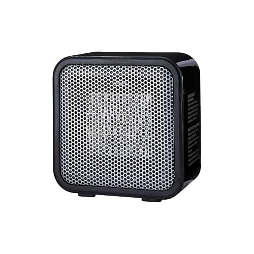 Amazon Basics Ceramic Space Heater, Mini Heater for Office Desk, Portable Tent Heater (Indoor Use), 500 W, With Tip-Over Protection, Lightweight (1.4 LBS), Black, 5.87”D x 3.15”W x 5.95”H - Image 1